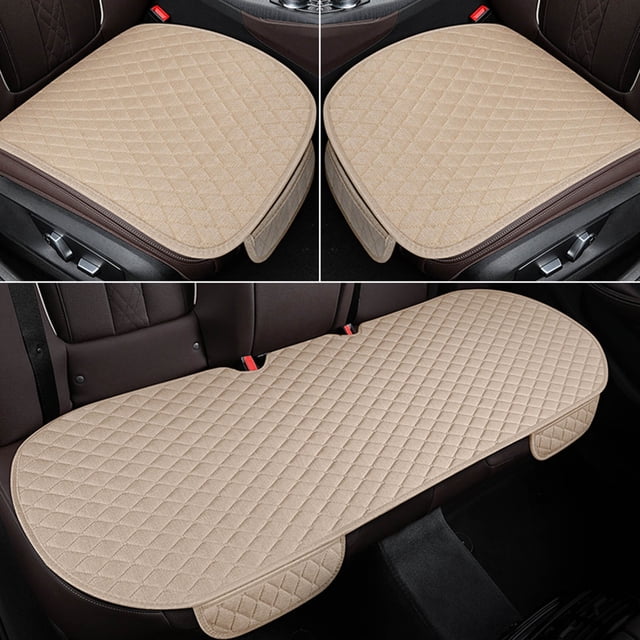 Cheap Seat, Car Seat Cushion Set of 3, Non-Slip Car Seat Pad for Summer Breathable and Refreshing, Pack of Car Seat Cushion for Front and Back Seat, Beige, Front:51x50cm,Rear :134x50cm