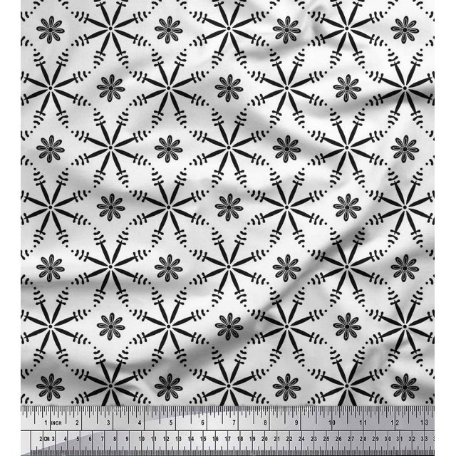 Soimoi Silk Fabric Flower Artistic Print Sewing Fabric Yard 42 Inch Wide
