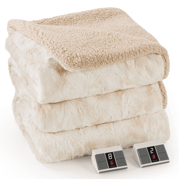 MARNUR Electric Blanket 84" x 90", Soft Faux Fur Heated Blanket with Large LED Display, 6 Heating Levels, 10Hours Timer, Machine Washable - Tie-Dye Off White
