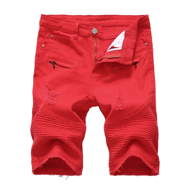 Cameland Men's Ripped Denim Trunks Stretchy Washed Jeans Trunks Cut-off Classic Fit Biker Jeans Trunks