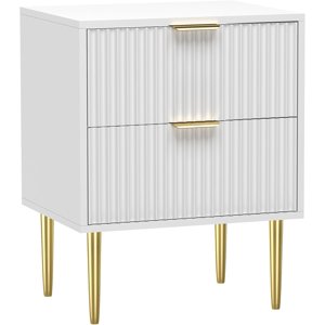 BeesClover Bedside Table, 40 x 30 x 56 cm Bedside Cabinet with 2 Drawers and Gold Legs, White Nightstand for Bedroom, Lounge, Small Side Table, Modern End Table