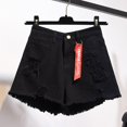 thumbnail image 2 of B91xZ Women Mid Rise Ripped Stretchy Jeans Casual High Waisted Denim Shorts Frayed Raw Hem Ripped Jeans Shorts,Black XL, 2 of 4