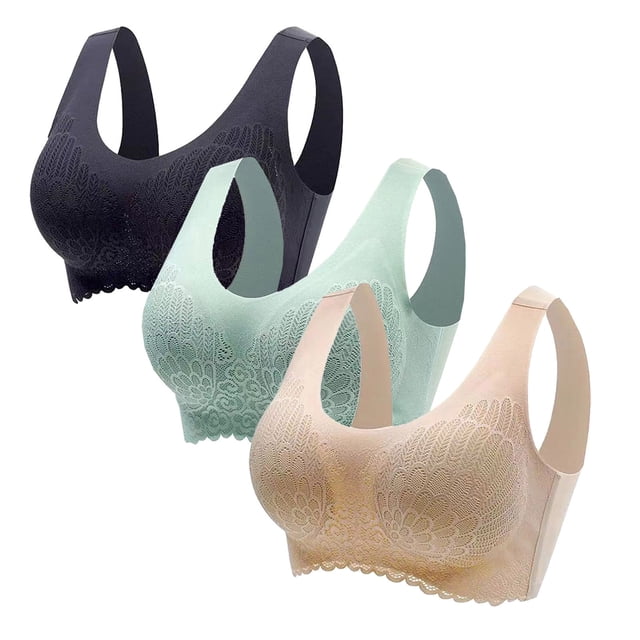 Timegard 3pc Sports Bras for Women Plus Size Seamless Back Smoothing Wireless Full Support Yoga Bralette