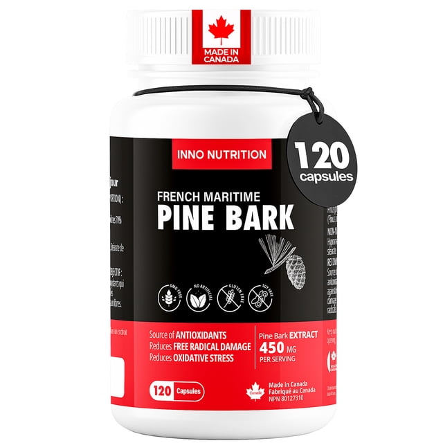 Inno Nutrition Pine Bark Extrait 450mg - 120 Gélules Maritime française Antioxydant Support pour le coeur, la circulation, l'articulation & Imune Santé (Fabriqué au Canada)