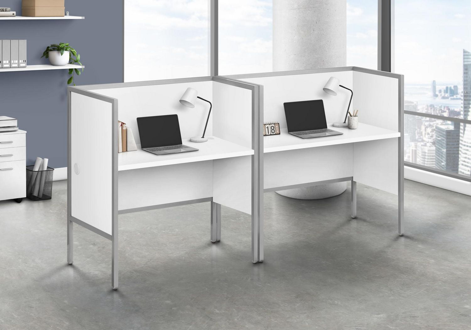 Monarch Specialties  Bureau A Cloison, 48"l, Bureau, Travail, Qualité Commerciale, Stratifié Blanc, Métal Argenté, Contemporain, Moderne