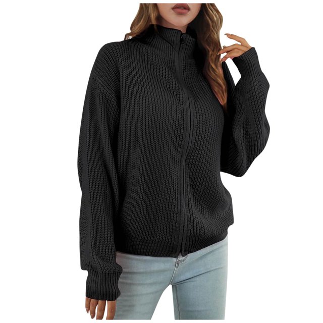 Yuyuzo Womens Zipper Front Cardigan Long Sleeve Oversized Sweater Knitted Cardigans Jacket
