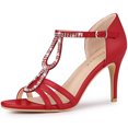 thumbnail image 1 of BLISSFUL STEP Women's Rhinestone Ankle Strap Open Toe Stiletto Red Heels Sandals 10 M US, 1 of 6
