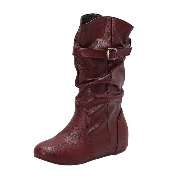 LOVZFMLL Boots for Women Mid Calf Chelsea Boots Round Toe Slip Resistant Flat Heel Height Increase Casual Fall Winter Shoes