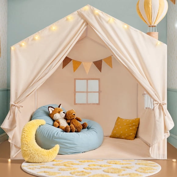 Kids Tent, Play Tent with Star Lights, Large Play Tents with 2 Windows, Kids Playhouse Indoor & Outdoor, Reading Nook, Christmas Toddler Tents for Girls & Boys, 52" x35"