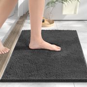 HITSLAM Chenille Bath Mat, Non Slip Bathroom Mat, Super Absorbent Bath Mats for Bathroom, Quick Dry Bath Rug, Machine Washable Rugs for Shower and Tub Floors, Ultra Soft on Feet, 40x60cm, Charcoal