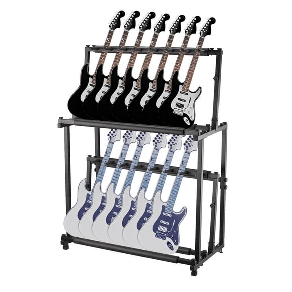 TROPOW Multi Guitar Stand – 14 Holder Folding Double-Layer Adjustable Display Rack