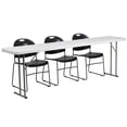 thumbnail image 1 of 8-Foot Plastic Folding Training Table Set with 3 Black Plastic Stack Chairs, 1 of 3