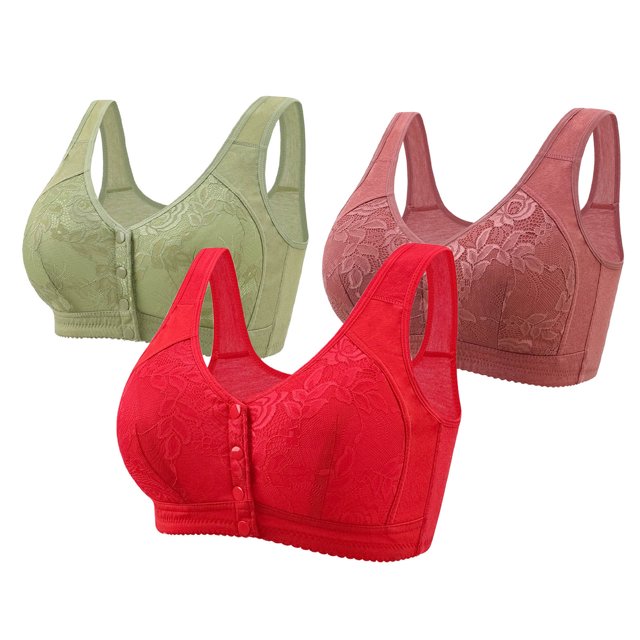 VEKDONE Woman's Embroidery Front Button Large Size Underwear Bra Without Steel Rim Green 50/115