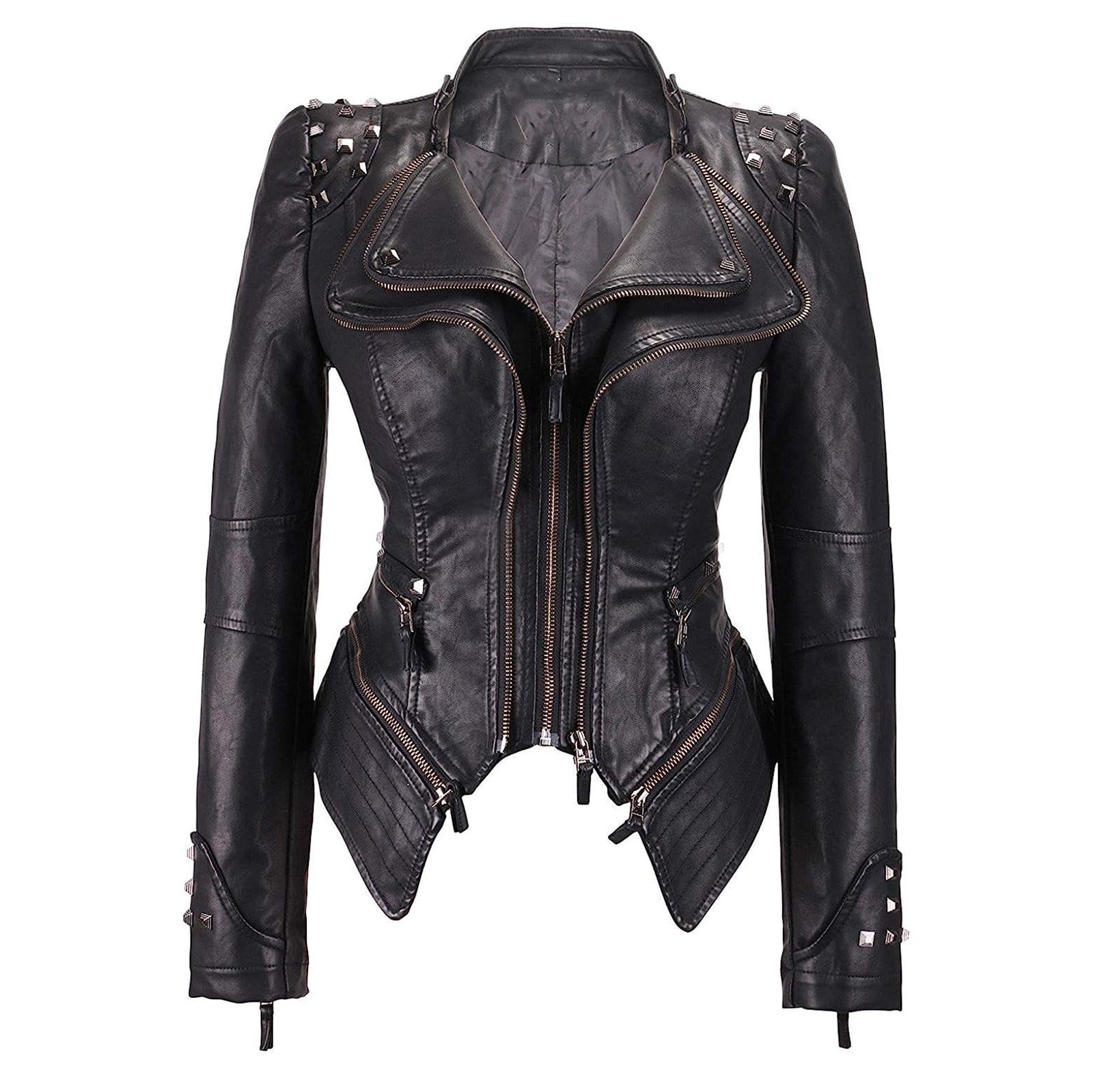 LOVZFMLL Vestes pour Femmes en Cuir à Manches Longues Veste Courte à Revers Veste Veste