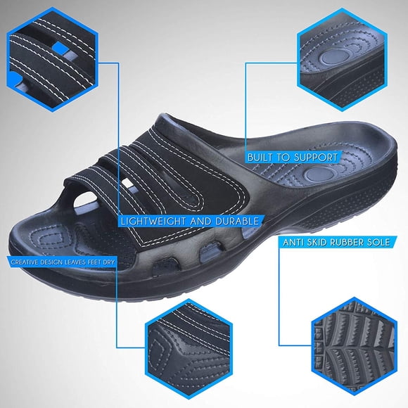 Roxoni Men's Open Toe Slip On Slide Slippers; Very Lightweight with Foam Upper-Great for Beach and Pool