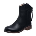 thumbnail image 2 of Cameland Bottes Mi-Mollet Rétro Unies pour Femmes Talons Moyens Bottes à Bout Rond Bottes à Fermeture Éclair Arrière, 2 of 5