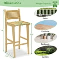 thumbnail image 3 of Costway 1 PCS Patio Teak Wood Bar Stool Outdoor Bar Height Chair with Rattan Backrest & Seat, 3 of 8