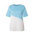 thumbnail image 3 of T-shirt pour Femme à Blocs de Couleur, Manches Courtes, Col Rond, Chemisier pour Femme, Bleu, TG, 3 of 6