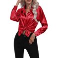 thumbnail image 2 of Innerwin Shirts Long Sleeve Ladies Tunic Tops Office Button Down Soft Blouse Red S, 2 of 5