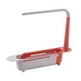 thumbnail image 2 of Retractable Water Filter Rack Basket, Expandable Sink Mounted organizer Multi-Functional Drying Rack & Utensil Holder Sturdy Plastic Build, Red, JKODE, 2 of 9