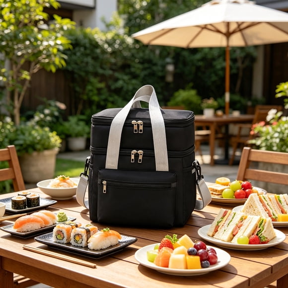 MMJ Lunch Bag Double Layer Insulated Thermal All Day Freshness Portable Picnic Tote Handles Shoulder Strap Office Travel 9.45x6.69x10.63in