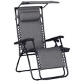 thumbnail image 1 of Outsunny Foldable Lounge Chair with Canopy Shade, Side Tray, Cup Holder, 1 of 10