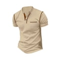 thumbnail image 3 of Mens Pullover Stand Collar Button Pocket Short Sleeve Top Sports Stand Collar Top/Shirt, 3 of 5