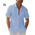 thumbnail image 4 of pitrice Men Shirt Casual Short Sleeve Breathable Replacement Button Down Solid Color Fashionable Home Dating Shirts Top Light Blue XL 1Set, 4 of 5