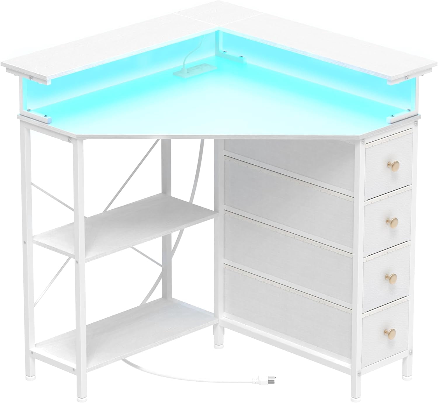 Game Room Computer Desk Corner Computer Desk with Drawers & Shelves, 90° Small Space Triangle ...