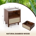 thumbnail image 3 of Gymax Bamboo Rattan Nightstand Boho Bedside End Table w/ Drawer & Wood Legs Brown, 3 of 9