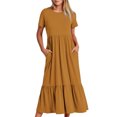 thumbnail image 1 of Penkiiy Robe d'Été Décontractée pour Femme à Manches Courtes, Col Ras du Cou, Robe Longue Fluide à Étages pour la Plage avec Poches, m Jaune, 1 of 5