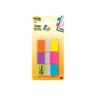 Languettes adhésives Post-it® 680-EG-ALT, couleurs vives assor., 0,94 po x 1,7 po, 60 languettes/pqt, 1 distributeur/pqt