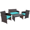thumbnail image 1 of Gymax Ensemble de Conversation pour Patio 4 Pcs Ensemble de Meubles d'Extérieur en Rotin avec Coussins Turquoise, 1 of 1