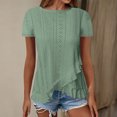 thumbnail image 1 of Frostluinai Women's Tops Short Sleeve Eyelet Embroidery Shirts Crew Neck Summer Tshirts Ruffle Irregular Hem Blouses Solid Flowy Tee Shirts, 1 of 6