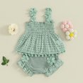 thumbnail image 4 of Gupgi Baby Girls Solid Color Cutout Pleated Tank Tops Ruffle Shorts 3 6 12 18 Months 2Pcs Summer Set, 4 of 8