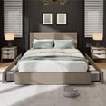 thumbnail image 3 of BeesClover Bed Frame with Tufted Wingback Headboard, Platform Corduroy Upholstered Bed Frame with 4 Storage Drawers and Wooden Slats Support, No Box Spring Needed, 3 of 8