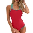 thumbnail image 3 of QIUOMBBP Women Tummy Control Swim Dress Ribbed Mesh Adjustable Strap One Piece Swimdress Bathing Suit for Beach Red S, 3 of 10