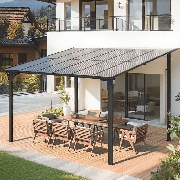 AECOJOY 10' x 12' FT Gazebo, Outdoor Waterproof Aluminum Pergola For Garden, Wall Mounted Patio Hard Top Gazebo Clearance in Grey