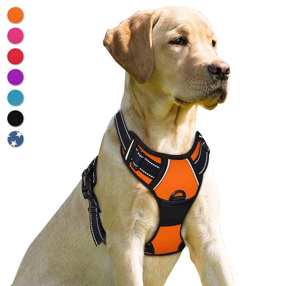 BARKBAY No Pull Dog Harness Front Clip Heavy Duty Reflective Easy Control Handle for Large Dog Walking(Orange L)