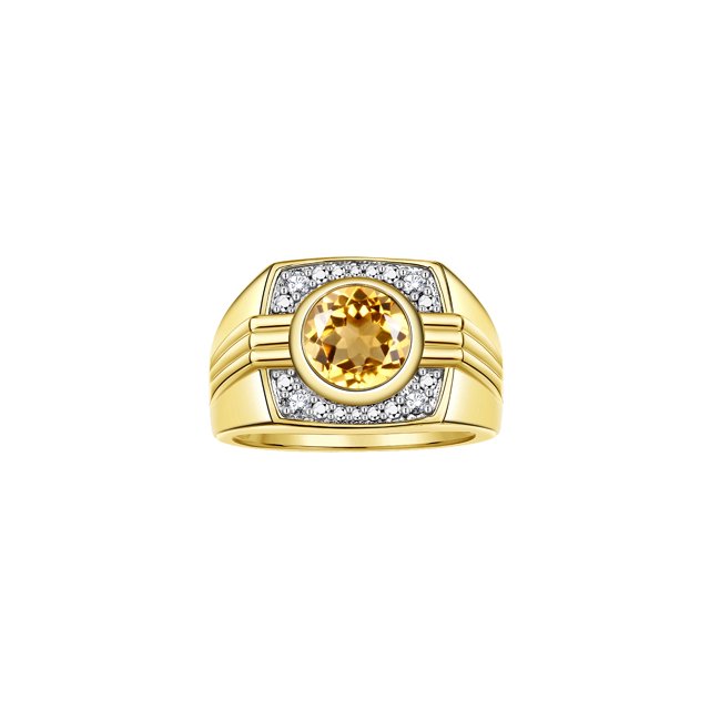 RYLOS Mens Rings 14K Yellow Gold Designer Round Gemstone & Sparkling Diamond Ring Citrine November Birthstone Rings For Men, Men's Rings, Gold Rings Sizes 8 - 13