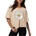 thumbnail image 1 of Women Drop Shoulder Round Neck Oversized Crop Tops Workout Tops Tees, 1 of 5