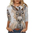 thumbnail image 1 of Blouses pour Femmes Mode, Mode Femmes Décontracté Imprimé Col Rond Manches 3/4 T-Shirt Haut Blouse, 1 of 5