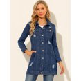thumbnail image 2 of INSPIRE CHIC Women's Long Sleeve Ripped Button Mid Length Distressed Denim Jacket, 2 of 6