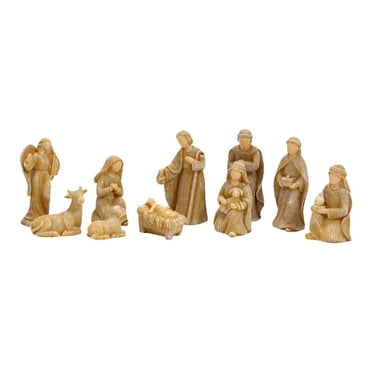 SDNall Nativity Set for Kids, Wooden Nativity Set, Manger Sets for Nativity, Nativity of Jesusmanger Religious Manger Set with Home Decoration Resin Ornaments 10Pcs