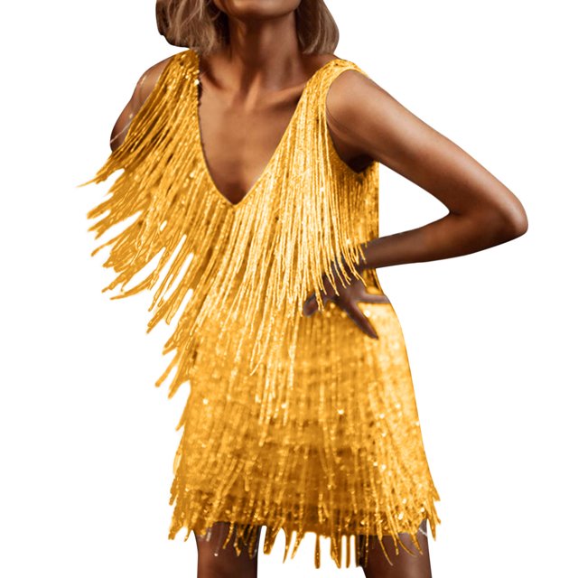 Ketyyh-chn99 Robes pour Invitée de Mariage Robe de Cocktail Élégante Invitée de Mariage Soirée Fête Robe Formelle Robe Sans Manches Or,TG