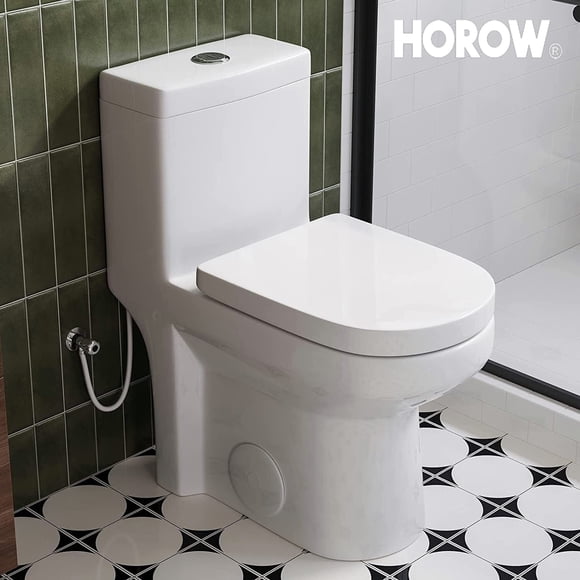 HOROW Small one Piece Toilet Compact Bathroom Commode Water Closet Dual Flush,12'' Rough-in+UF Seat