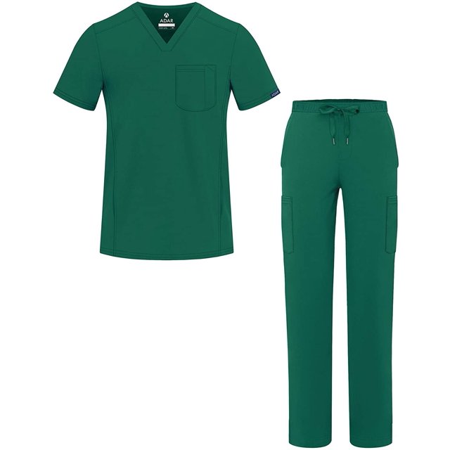 Adar Addition Go-Everyday Scrub Set for Men - Stylish Scrub Top & Cargo Scrub Pants - A9800 - Hunter Green - S