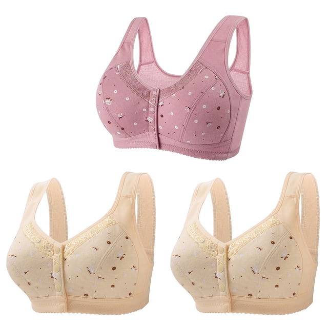 Bigersell Front Closure Sports Bras for Women 3pcs Push-Up Bra Style R-1 Breathable Lightly Lined Bras Pack R-1-khaki