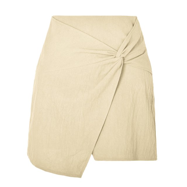 B91xZ Jupes Mignonnes pour Femmes Basique Solide Polyvalente Extensible Évasée Décontractée Mini Jupe Patineuse, Beige S