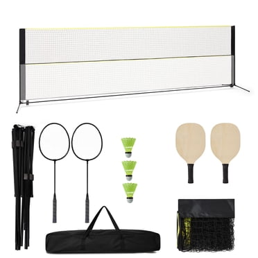 16.7 FT 2-in-1 Pickleball Net and Badminton Net Combo, 9-Piece Portable Pickleball Set with 4 Paddles, 2 Rackets, 3 Balls, 3.5-5.1 FT Height Adjustable Stand